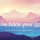 Colorful sunrise mountains with text saying "Take back your day: journal, to do list, organization", advertising Daynote