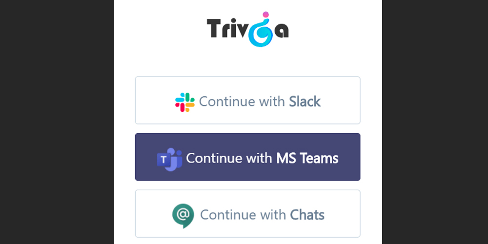 Trivia log in screen lets you use MS Teams for team building