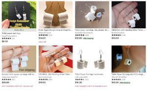 Toilet paper earrings being sold on Etsy.com