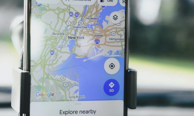 Google Maps ready to plot a new route inside of a car.