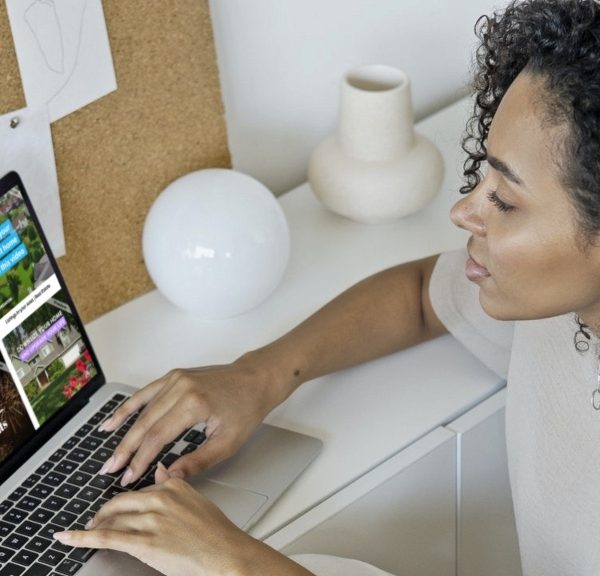 Woman working on video marketing online