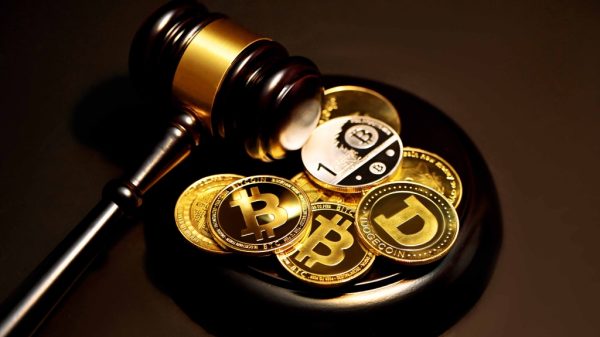 Crypto coins with law mallet