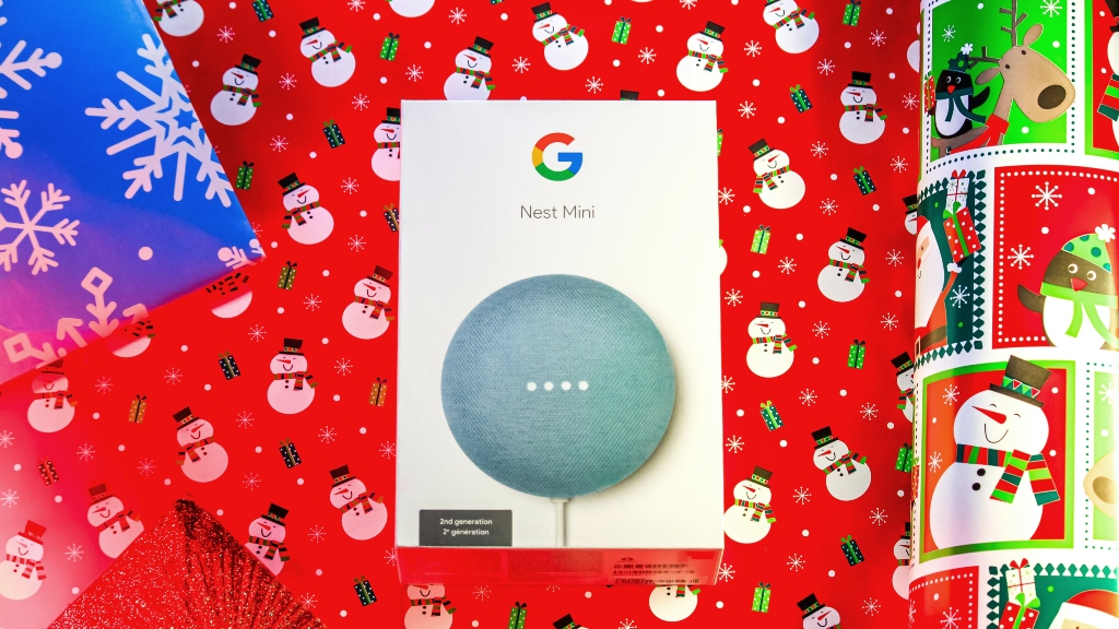 google next mini with wrapping paper