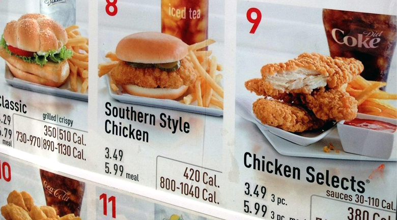 McDonalds Calories on menu according to FDA