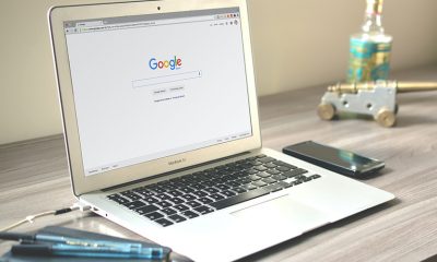 Google Chrome open on a laptop on a organized desk.