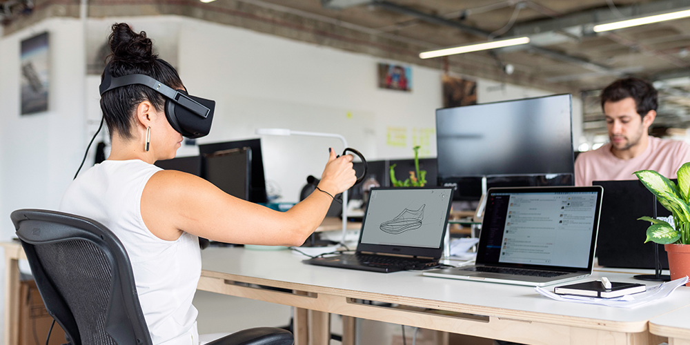 Woman testing VR technology