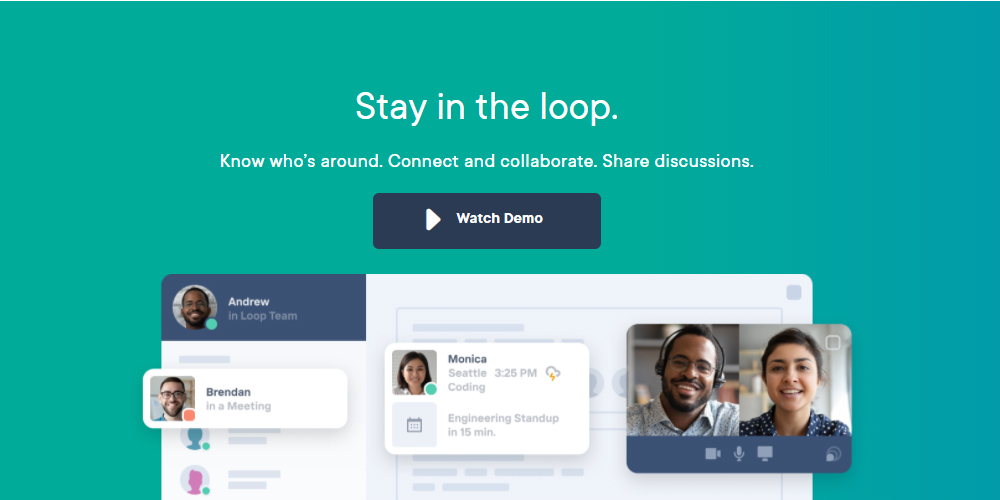 Loop Team remote work product page, trying to create an office culture experience remotely.