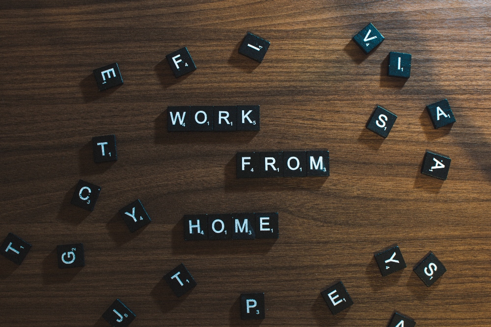Work from home written with scrabble letters.