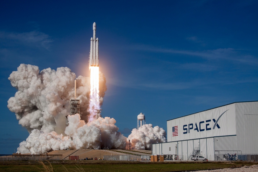 SpaceX building and blastoff, owned by Elon Musk, who is now offering to buy Twitter
