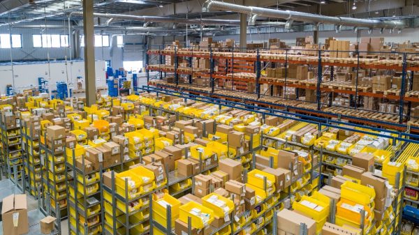 Amazon warehouse representing TikTok fulfillment centers.