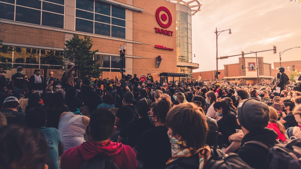 crowd outside of target store representing retail