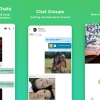 Three displayed screens of a mobile app showing chatting, photo sharing, and a sample profile from Chatwise. Text on top reads "Encrypted chats - highly private - we will never see or hear your conversation", "Chat Groups - exciting new features to connect", "Calls - new ways to communicate"